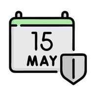a calendar with the date 15 may and a shield vector