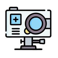 a camera on a tripod with a blue light vector