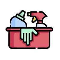 A red box with a bottle of cleaning products and a hand vector