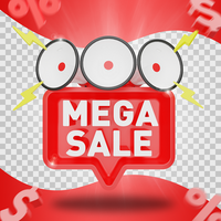 Mega Sale social media poster with three megaphone scene creator 3d rendering with red combination psd