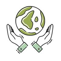 two hands holding a green earth in their hands vector