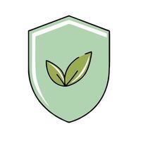 a green leaf on a shield icon vector