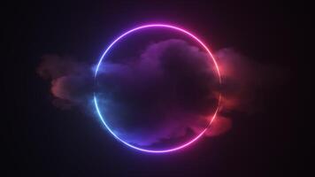 Neon Glowing Colorful Circle Frame with Cloud Looped Background video