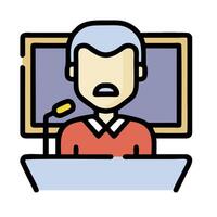 a man is giving a speech in front of a screen vector