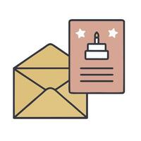 birthday card and envelope with cake icon vector