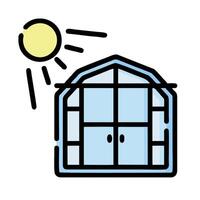 a house with a sun and a window vector
