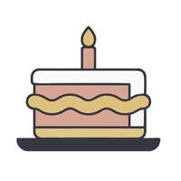 a cake with a candle on top is shown in a line style vector