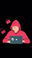 hacker com computador portátil computador roubando senhas e quebra dentro confidencial dados em vertical alfa 2d desenho animado animação video