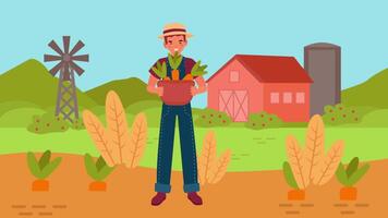 Farmer Holding Basket With Carrot 2D Cartoon Animation video
