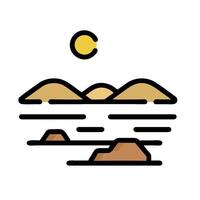 a desert landscape with a mountain and a sun vector