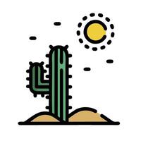 cactus in desert with sun and cactus plant icon vector