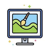 a computer monitor with a brush and paint on it vector