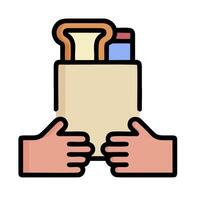hands holding a bag of bread and a knife vector