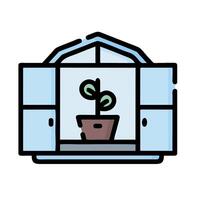 a potted plant in a window with a window open vector