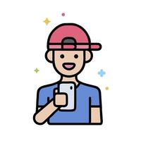 a man with a phone and a cap vector