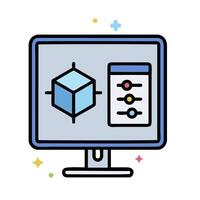 a computer monitor with a cube on it vector