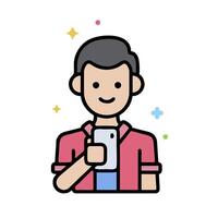 a man holding a phone and smiling vector