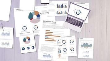 Animation of a workspace with business documents. video