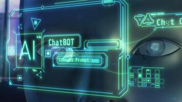 Sci-fi artificial intelligence chatbot close-up. 3D render video