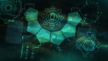 Animated 3D data graphics, infographic with code fragments. video