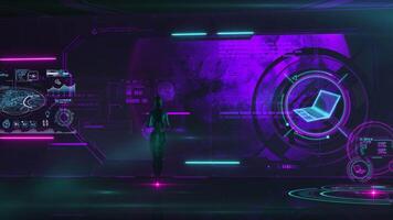 A sci-fi plot with an android aboard a spaceship. 3D render video