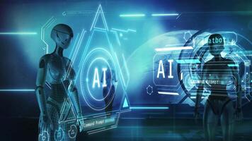 Artificial intelligence works on the space station. 3D render video