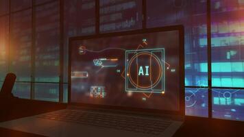 Implementation of artificial intelligence in business processes. 3D render video