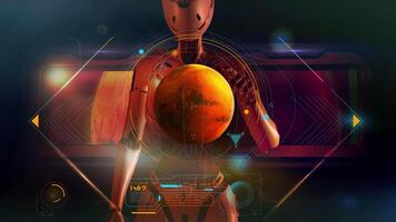 a estrangeiro é estudando dados em Marte, 3d renderizar. video