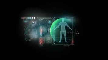 Panel of the gadget of the future with data about a person video