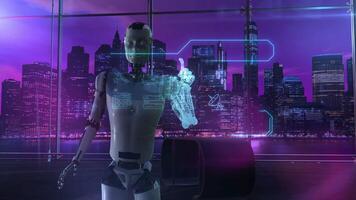 Android starts the work of artificial intelligence. 3D render video