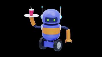 3D Animation of Robotic Waiter on Alpha Channel video
