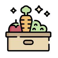 a box with vegetables and carrots inside vector