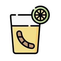 a drink with a slice of lemon and sausage vector