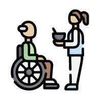 a person in a wheelchair is being fed by a nurse vector