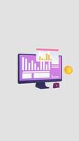 Business Analysis with Monitoring Financial Graphs in Monitor 2D Cartoon Animation on Vertical video