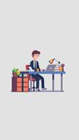 Male Office Worker in Front of His Table While Working 2D Cartoon Animation On Vertical video