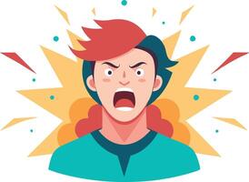 Illustration of a person shouting with an angry expression and explosive background vector