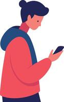 Minimalist illustration of a person in a jacket using a smartphone vector