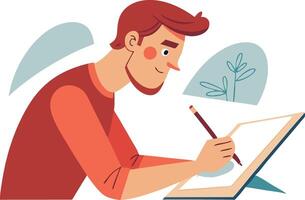 Illustration of a man drawing on a tablet with focus and creativity vector