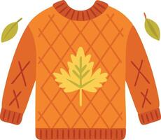 Autumn themed sweater with leaf design and geometric pattern for cozy fall fashion vector