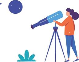 Cartoon illustration of a person using a telescope to observe the night sky vector