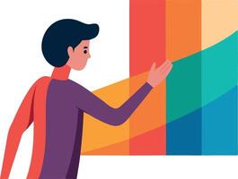 Business illustration of man analyzing a colorful chart for data growth and trends vector