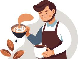 Barista pouring coffee and making latte art in a relaxed setting vector