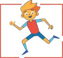 Colorful illustration of happy boy running inside a red frame vector
