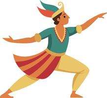 Colorful illustration of a traditional dancer in a dynamic pose with a feathered hat vector