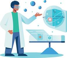 Scientist using advanced technology and holographic interface for scientific research and innovation vector