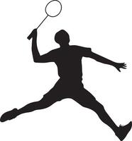 A icon of a badminton player in action, designed for various teams. The design is clean and striking, making it perfect for logos, posters, t-shirts, and other graphic projects vector