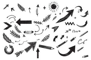 Arrow line chalk hand drawn brush set. Grunge square, spiral, arrow element scribble line brush hand drawn vector