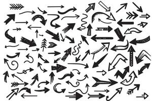 Hand drawn thin line arrows set vector