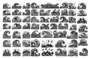 Waves line set. Wave ornament pattern. Set of wavy zigzag lines. Wave thin line background vector